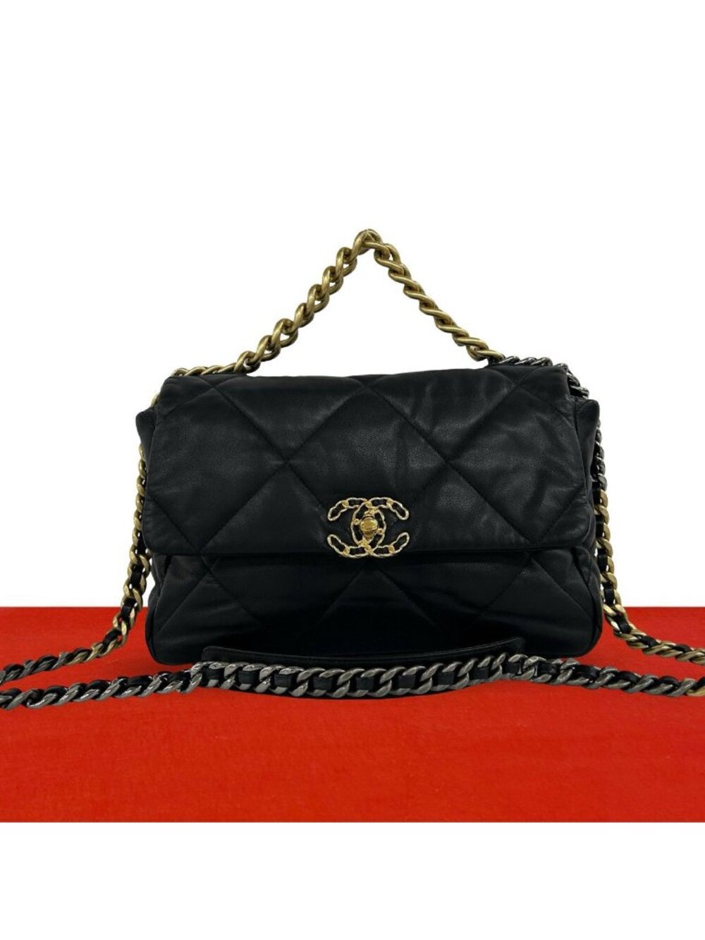Chanel 19 CC Logo Lambskin Chain Shoulder Bag Black